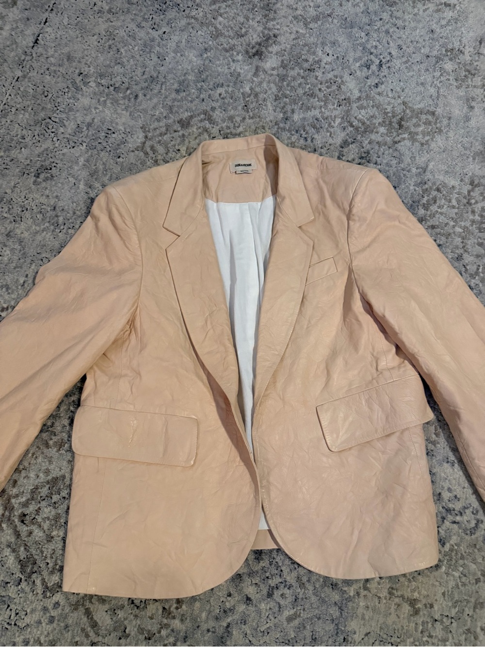 Zadig & Voltaire Blush Pink Crinkled Leather Blazer